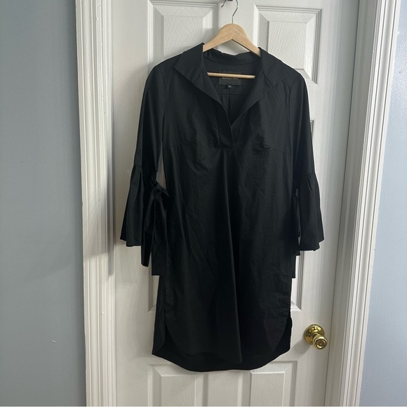 MONICA NERA Shirt Dress Tunic Black Minimalist Academia Tie Sleeve Size Small - Picture 4 of 7